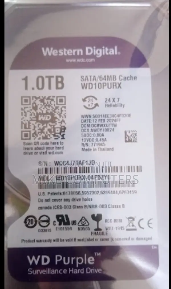 High-Capacity WD Purple 1TB Surveillance Hard Drive