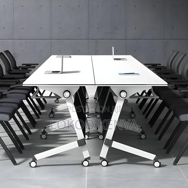 Office Desk; White Portable Foldable Conference Desk - thumbnail 2