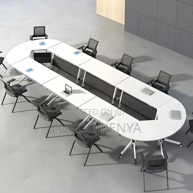 Office Desk; White Portable Foldable Conference Desk - thumbnail 4