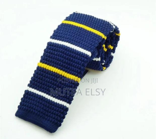 Navyblue Stripped Knitted Ties - thumbnail 2