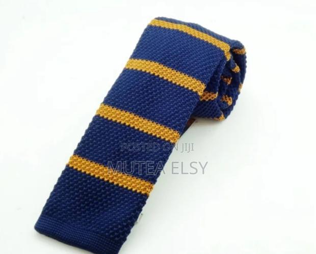 Navyblue Stripped Knitted Ties - thumbnail 3