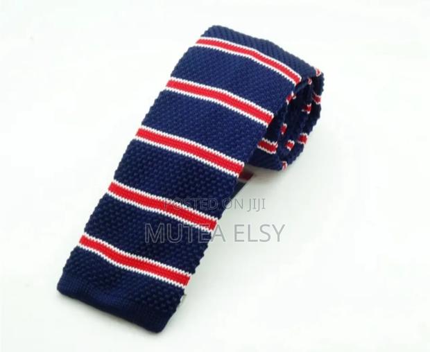 Navyblue Stripped Knitted Ties - thumbnail 4