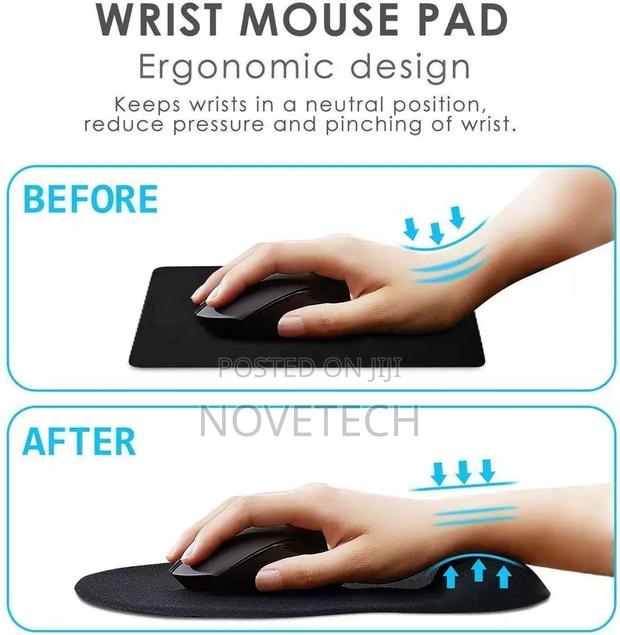 Mouse Mat Large Pad PC, Computer Foam Black Wrist Support - thumbnail 2