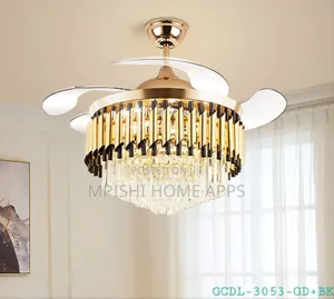 Crystals Chandelier With Fan GD+BK