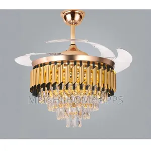Crystals Chandelier With Fan GD+BK