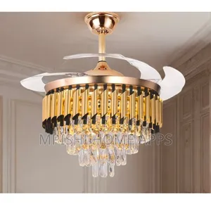 Crystals Chandelier With Fan GD+BK