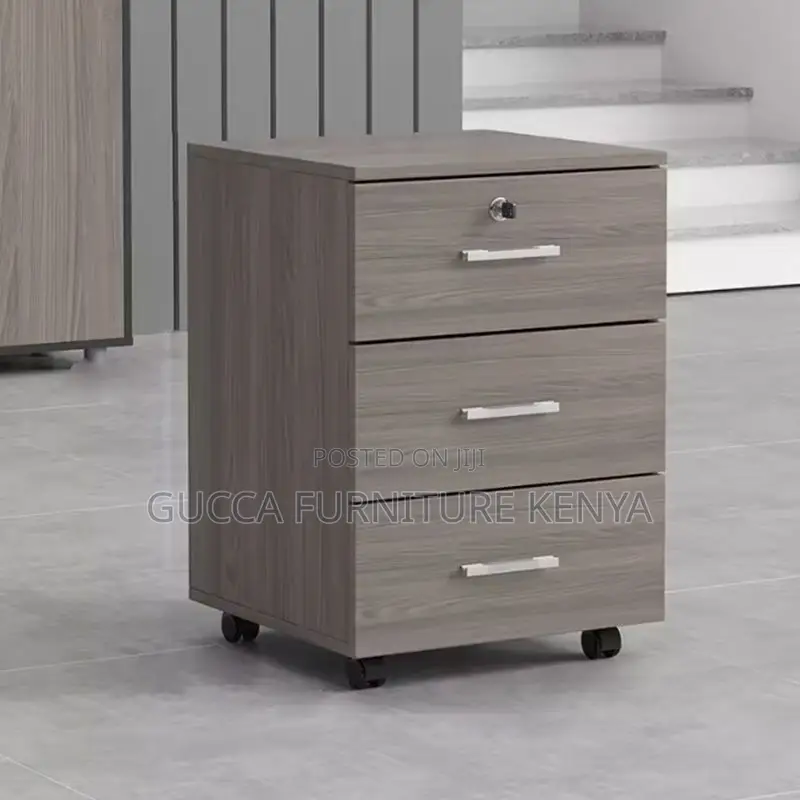 Cabinets:3-Drawer Contemporary Grey Wood Pedestal Cabinet