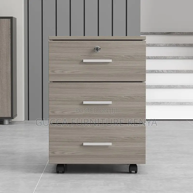 Cabinets:3-Drawer Contemporary Grey Wood Pedestal Cabinet