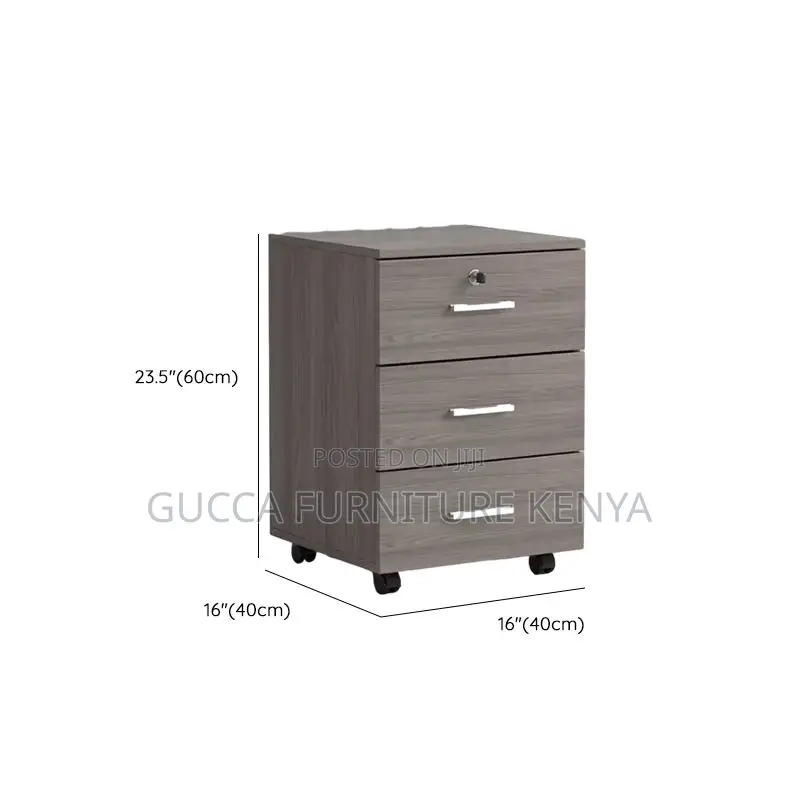 Cabinets:3-Drawer Contemporary Grey Wood Pedestal Cabinet