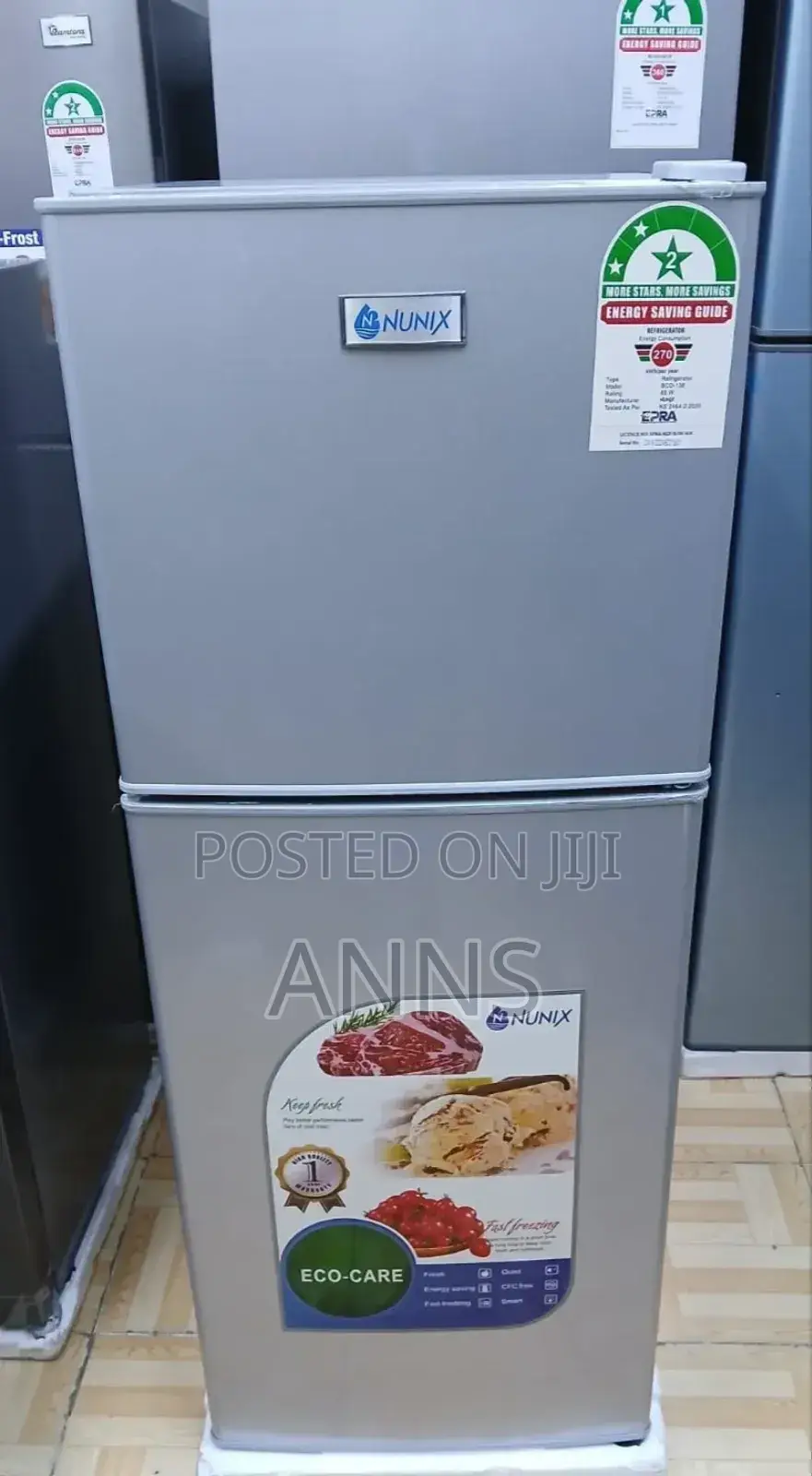 Nunix 138l ~ Double Door- Silver Fridge