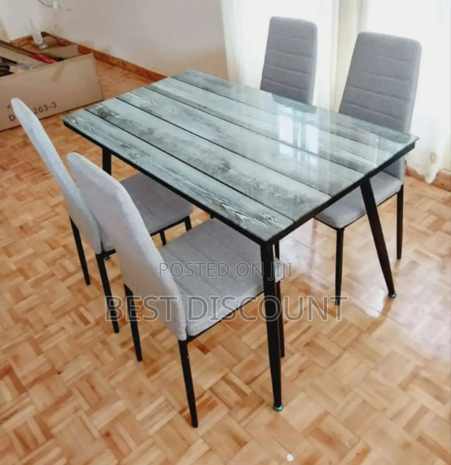 Gray 4 Seater Glass Dinning Set