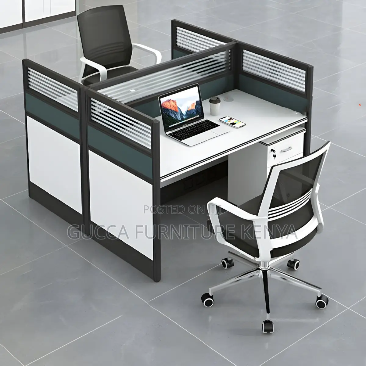 Workstations:Modern 2-Seat Modular Gray Office Workstation