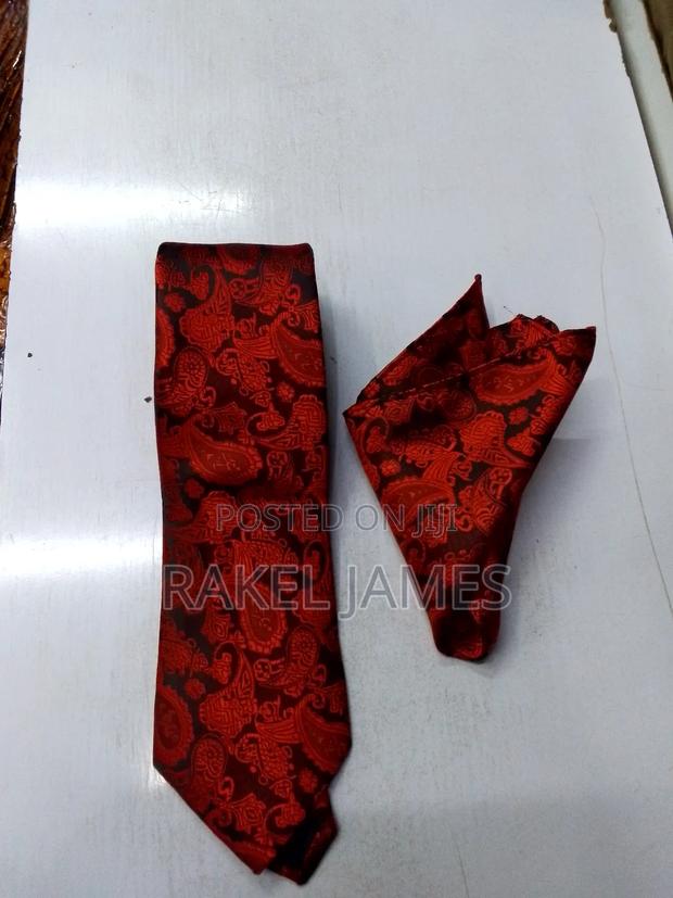 Red Floral Tie With Pocket Square - main view