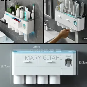 *4 Cups Luxury Toothbrush Holder With/ 2 Separate Drawers