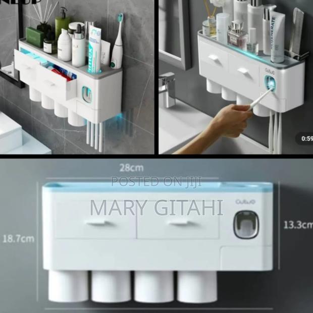 *4 Cups Luxury Toothbrush Holder With/ 2 Separate Drawers