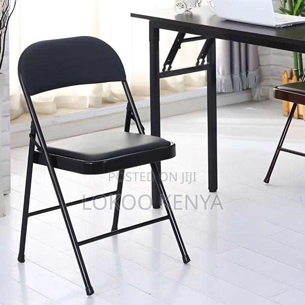 Office Chair: Foldable Black Metallic Low Back Chair - thumbnail 4