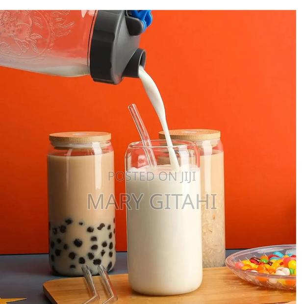 Glass Cup With Lid and Straw *500ml
