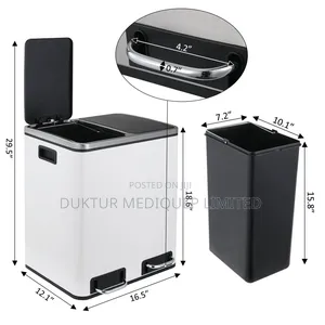 Stainless & ABS Two Compartment Dustbin 24 Lit, 40X33X45.6