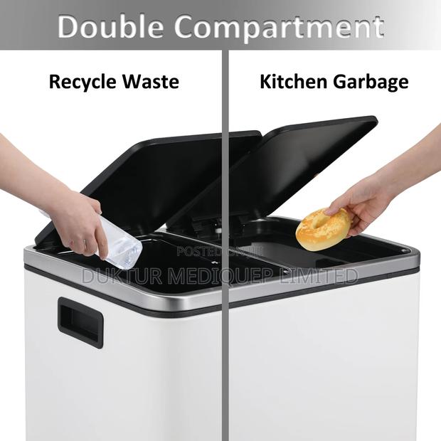 Stainless & ABS Two Compartment Dustbin 24 Lit, 40X33X45.6 - thumbnail 3