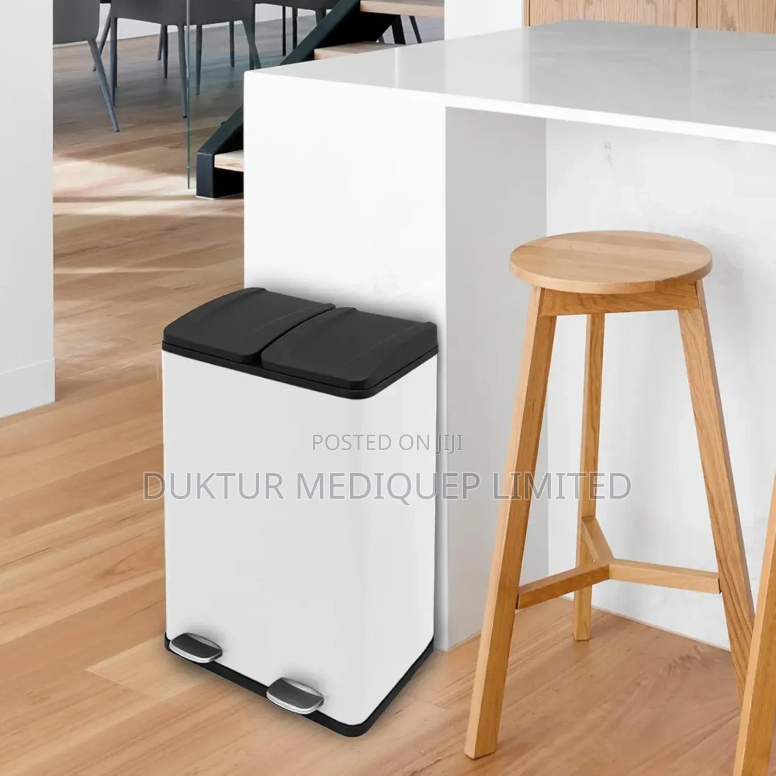 Stainless & ABS Two Compartment Dustbin 24 Lit, 40X33X45.6
