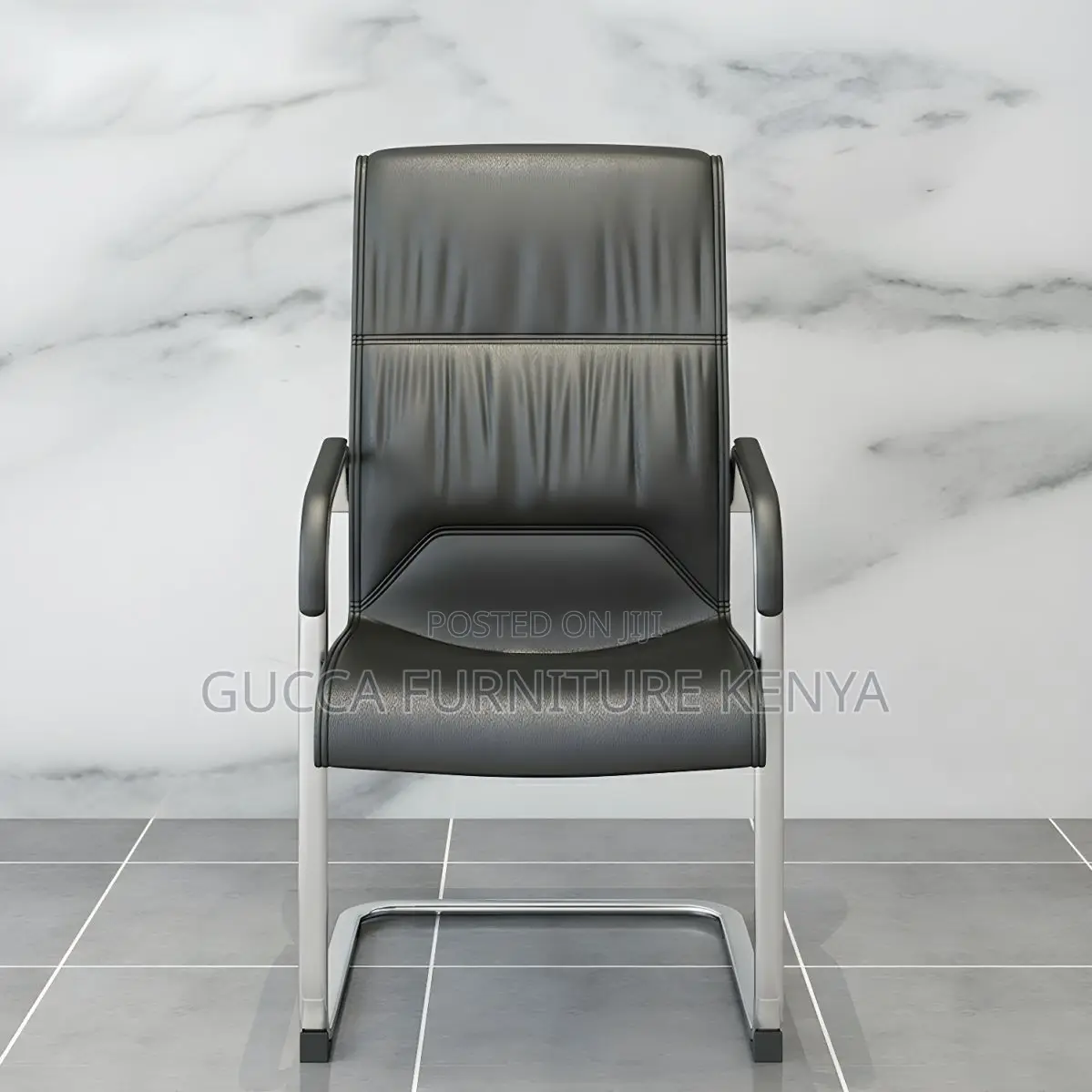 Office Chairs: Black Leather Ergonomic High Back Guest Chair