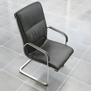 Office Chairs: Black Leather Ergonomic High Back Guest Chair