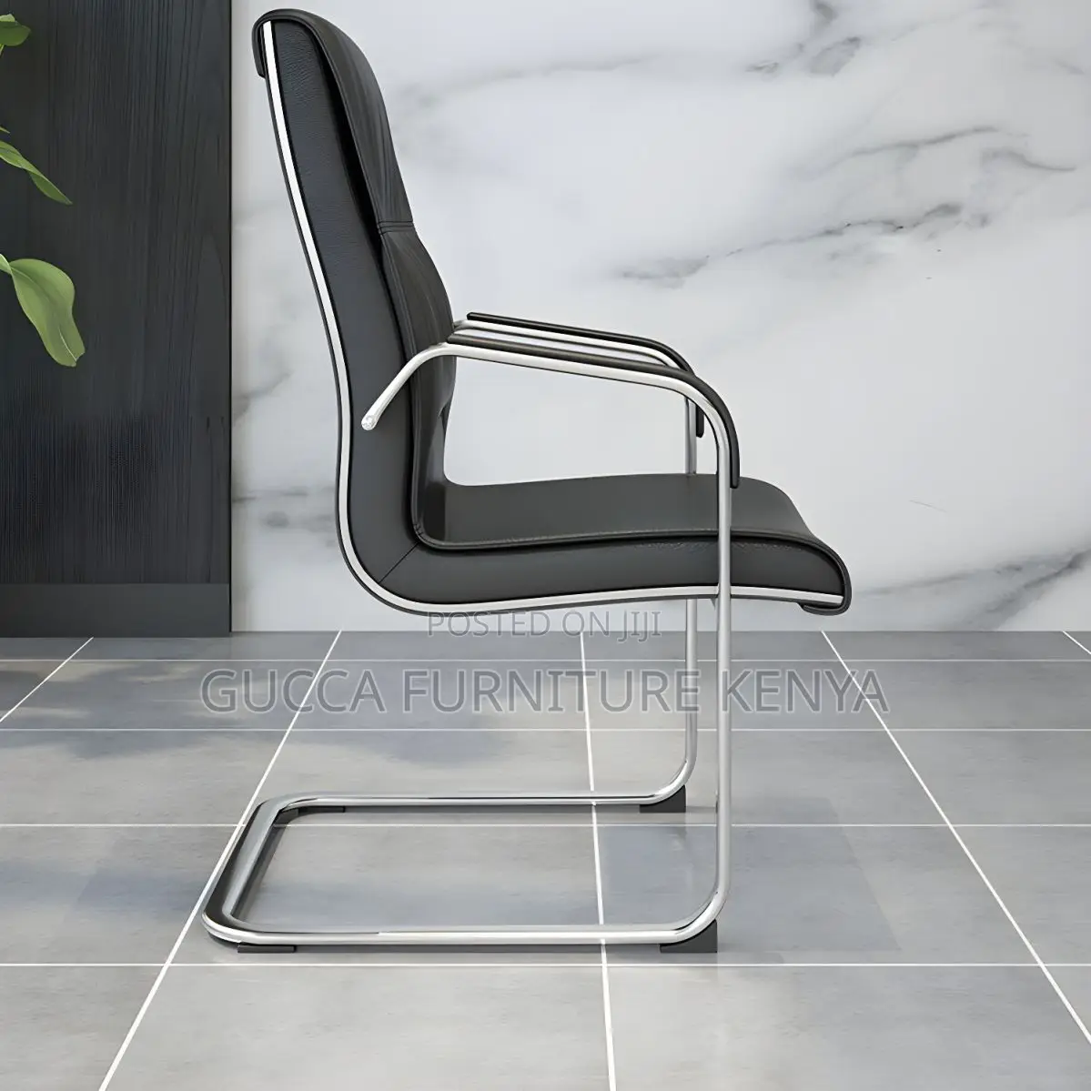 Office Chairs: Black Leather Ergonomic High Back Guest Chair