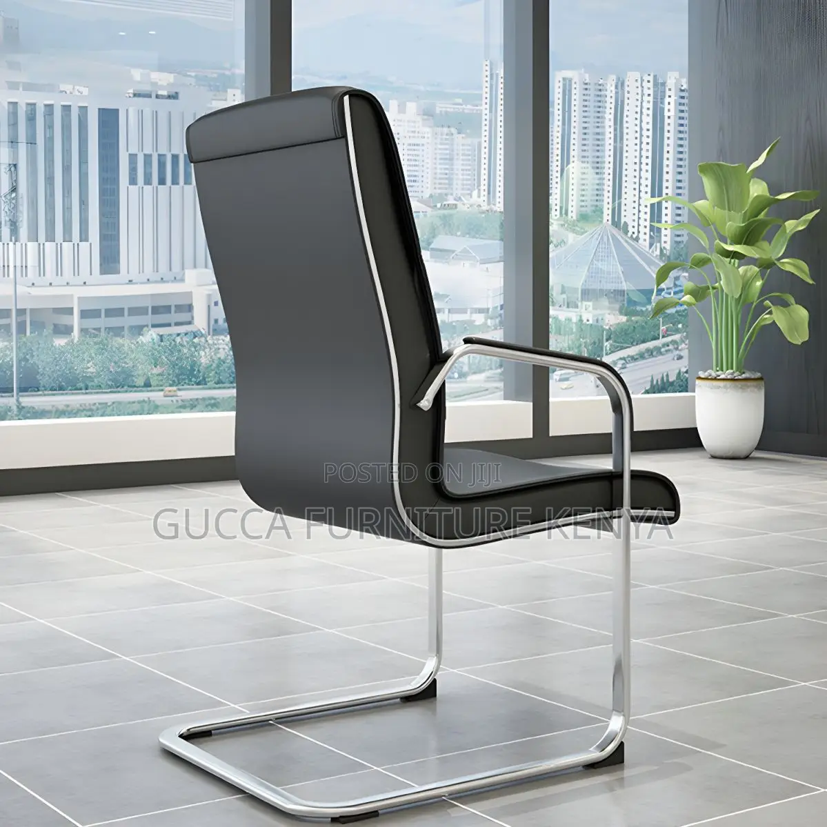 Office Chairs: Black Leather Ergonomic High Back Guest Chair