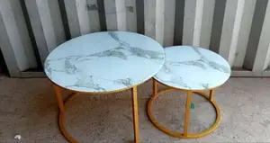 White- Glass Nesting Table - Marble