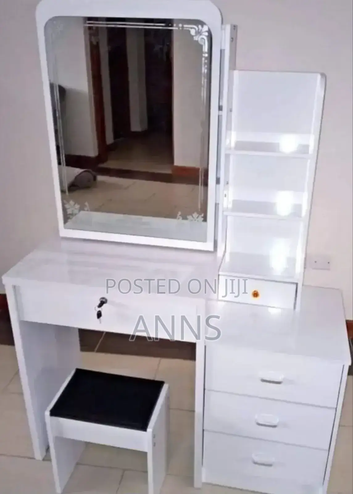 Dressing Table With Sliding Mirror and Stool