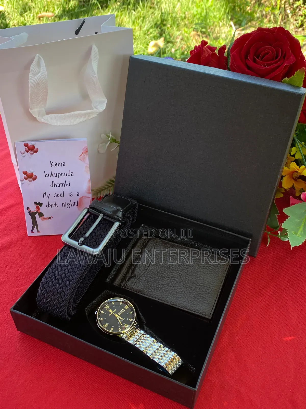 Men's Black Wooven Belt Valentine Gift Set