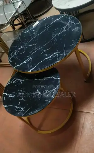 Double Marble Nesting Coffee Table (Glass Effect) Black C -6