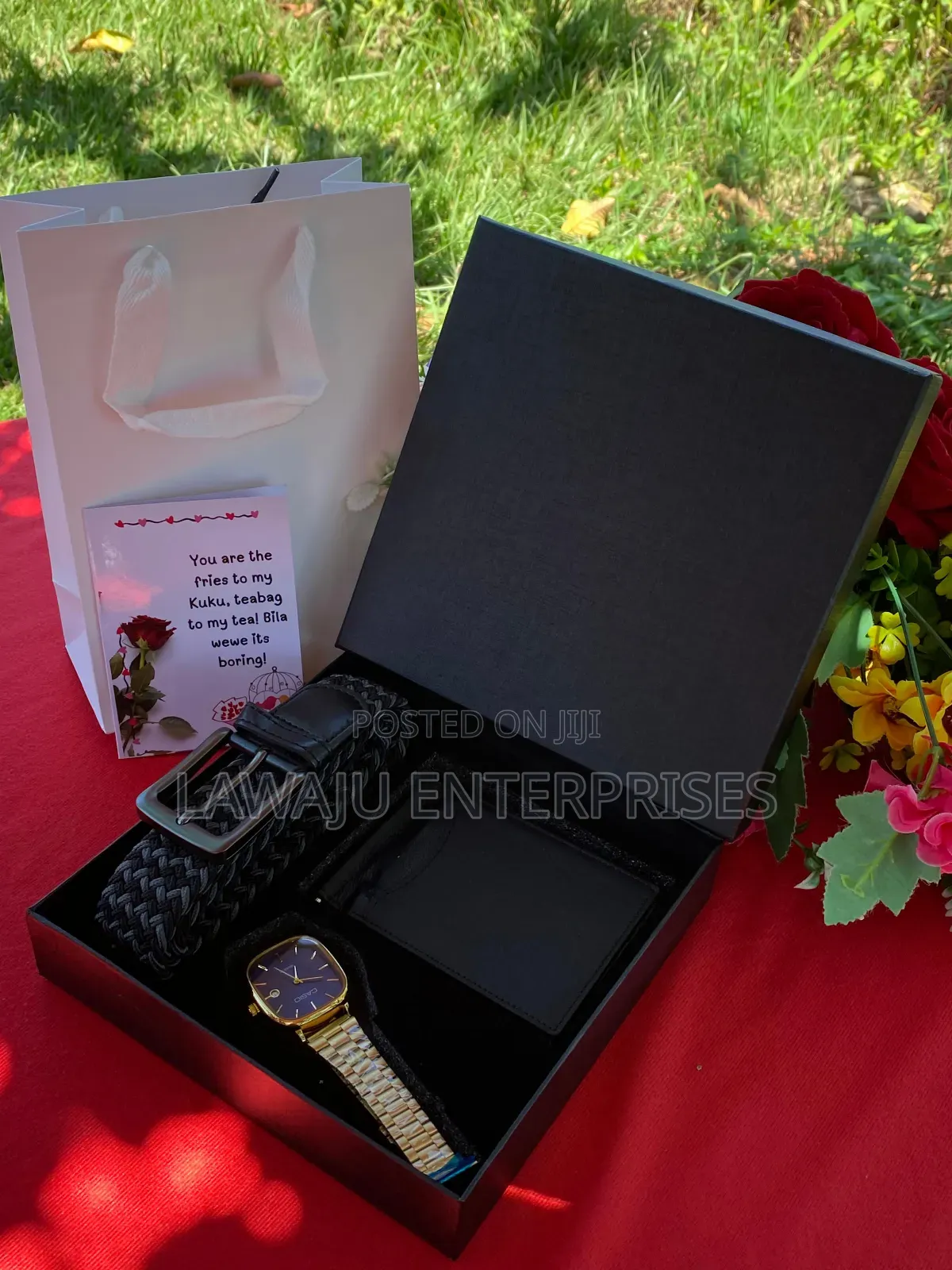 Men's Black and Grey Wooven Belt Valentine Gift Set