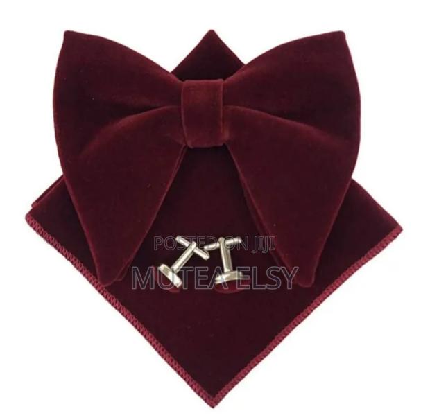 Maroon Gold Velvet Bowties Sets - main view
