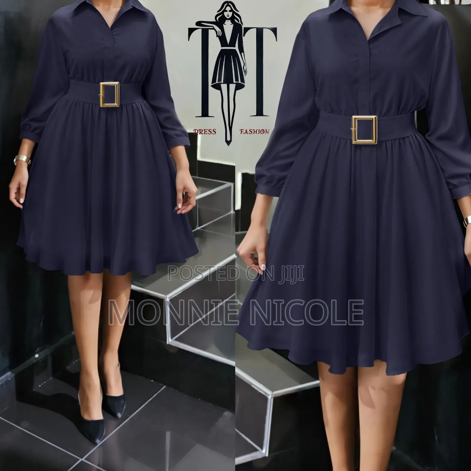 Navy .Blue Shirt Dress/ a Line Dresses