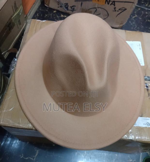 Beige Black Fedora Hats - main view