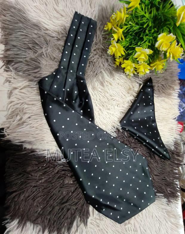 Black Plain Polycadot Ascot Ties. - main view