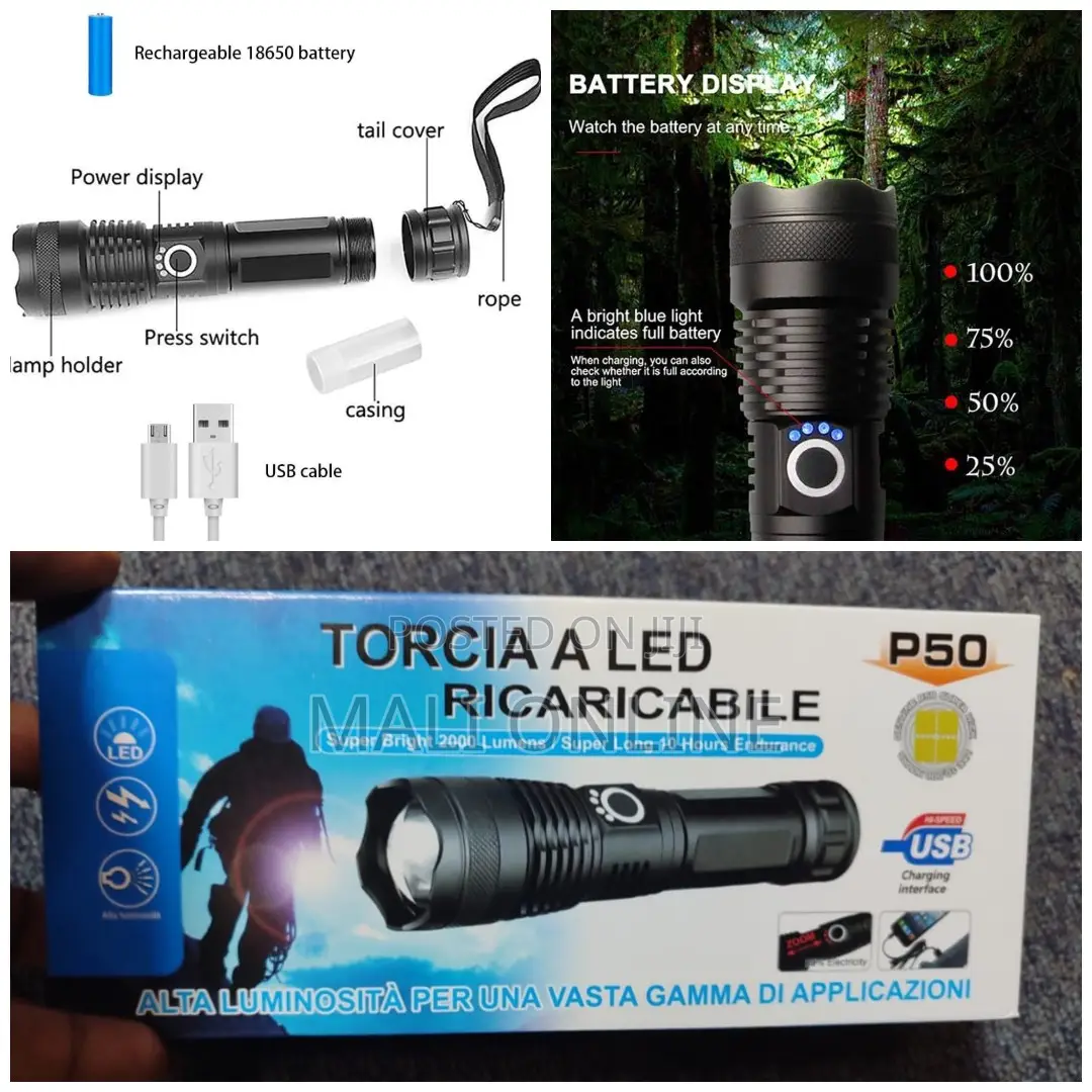 Rechargeable Lighting Zoomable Electric Torch