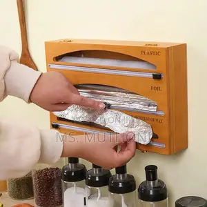 3 in 1 Bamboo Wrap Dispenser With Slide Cutter and Labels,