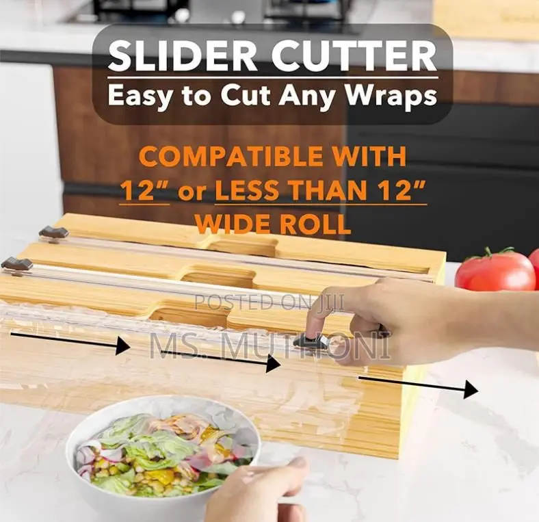 3 in 1 Bamboo Wrap Dispenser With Slide Cutter and Labels,