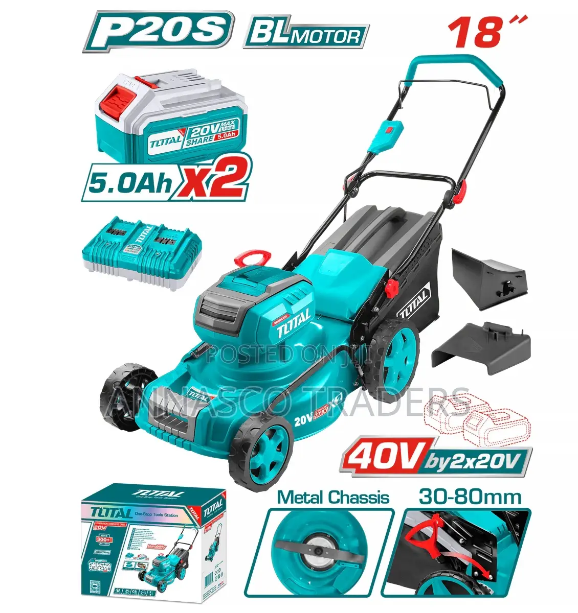Total Powerful TLMLI20186 Cordless Lawn Mower 40v