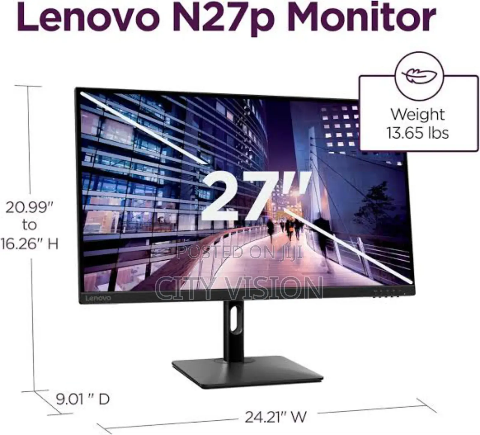 Lenovo N27p 27" Uhd Monitor, Integrated Speakers