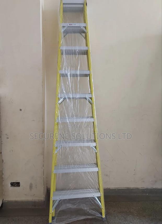 9x9ft Fiberglass Double-Sided a-Frame Ladder.
