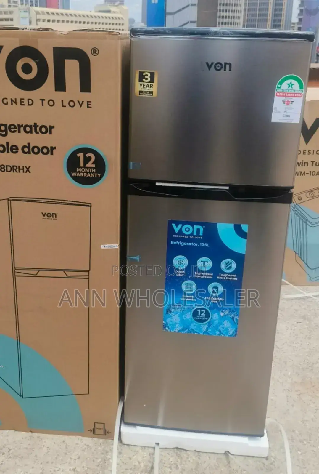 VON VRT-138X Double Door Refrigerator v-DDFR