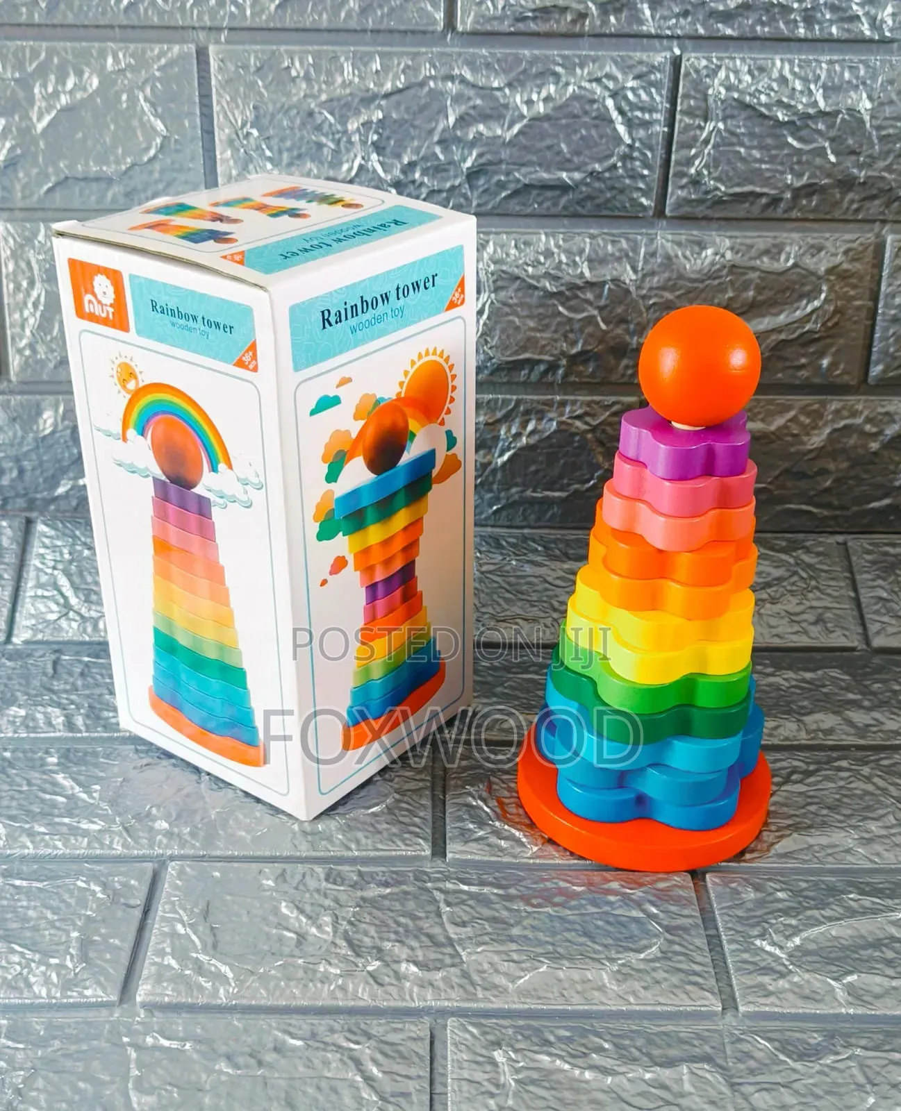 Wooden Rainbow Colourful Tower