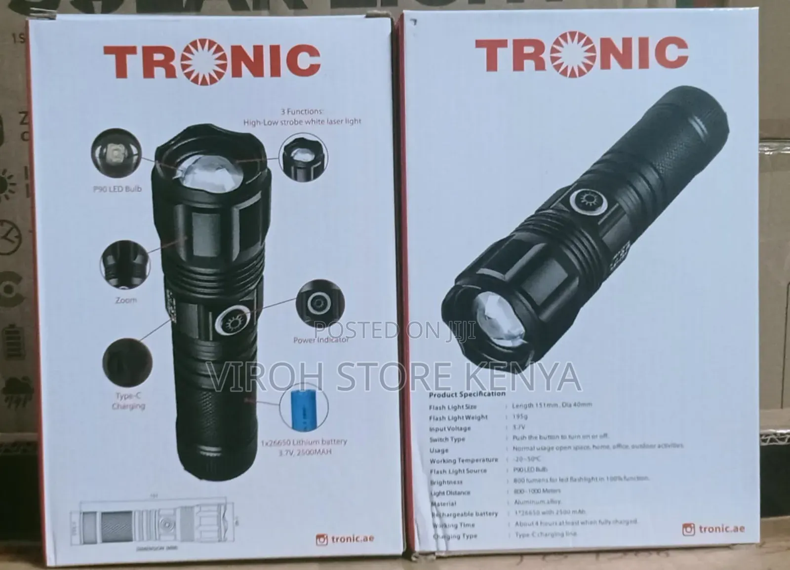 Tronic Torch Aluminium Alloy Flashlight 26650 Battery