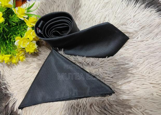 Black Grey Plain Official Tie Sets - thumbnail 3