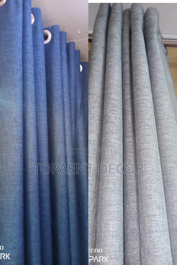 Blue and Grey Eyelates Window Curtains - main view