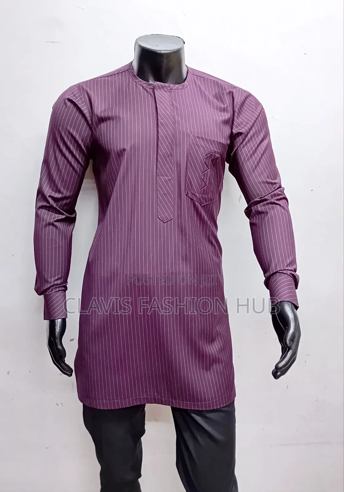 Maroon Long Sleeved Senator Shirt With White Pinstripes