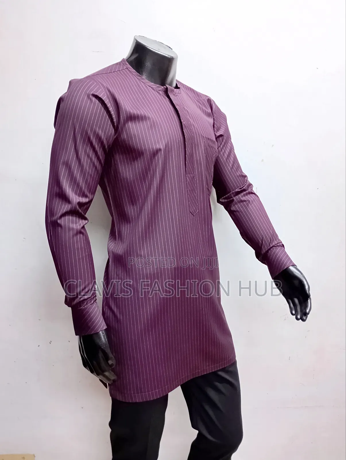 Maroon Long Sleeved Senator Shirt With White Pinstripes